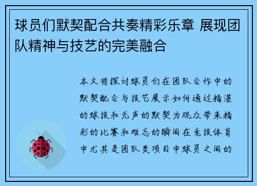 球员们默契配合共奏精彩乐章 展现团队精神与技艺的完美融合