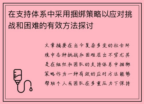 在支持体系中采用捆绑策略以应对挑战和困难的有效方法探讨